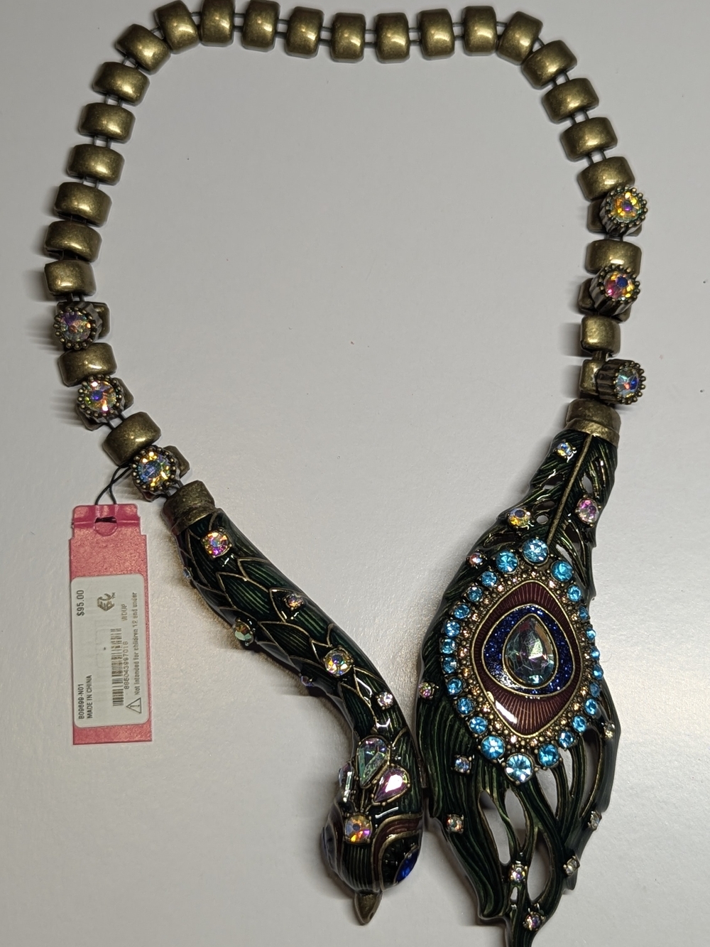 Betsey Johnson Peacock Necklace in Blue, Green, Gold, Pink